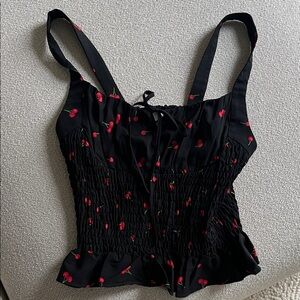Cherry Print Black Top